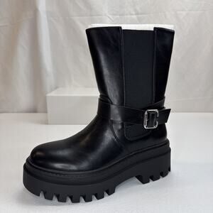 CELLENZ Black Leather Platform Chelsea Boots Lug Sole Moto Ankle Size 7